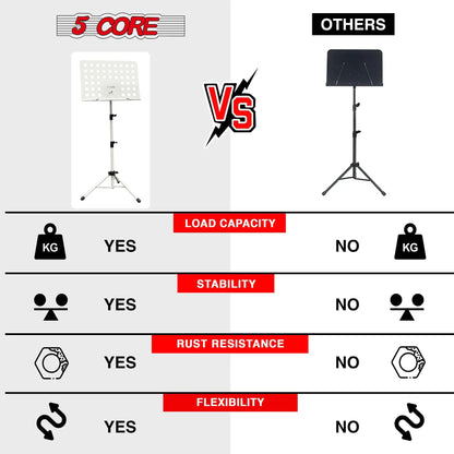 5Core Music Stand For Sheet Music Portable Tripod Adjustable Folding Note Holder WHITE WEM Support (www.WEM.support)