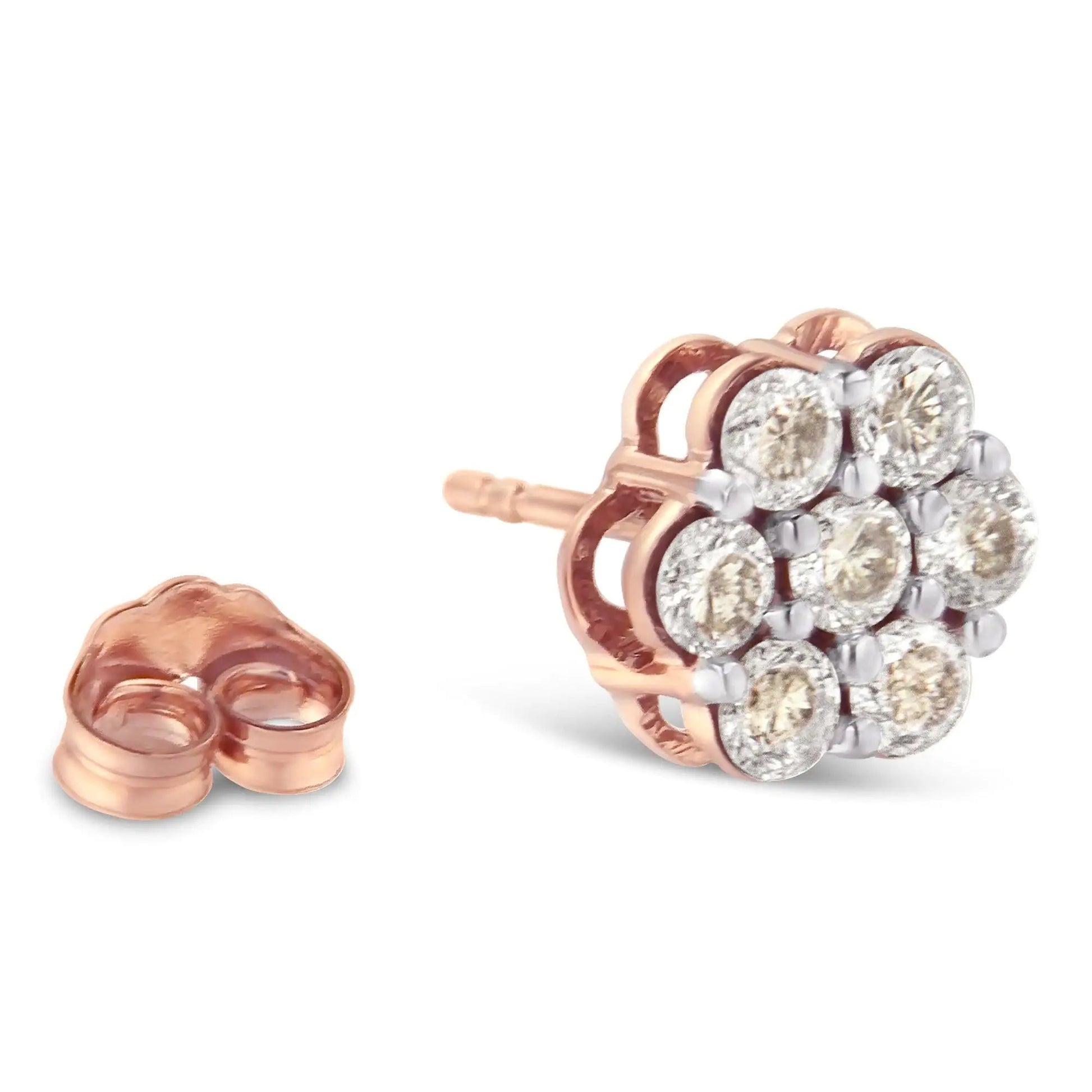 10K Rose Gold Diamond Floral Stud Earrings (1 cttw, J-K Color, I1-I2 Clarity) WEM Support (www.WEM.support)
