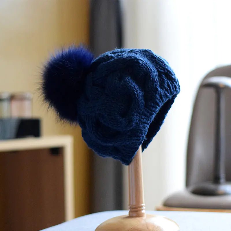 Children's Wool Hat with Fox Fur Ball for Autumn/Winter - Catch Cards