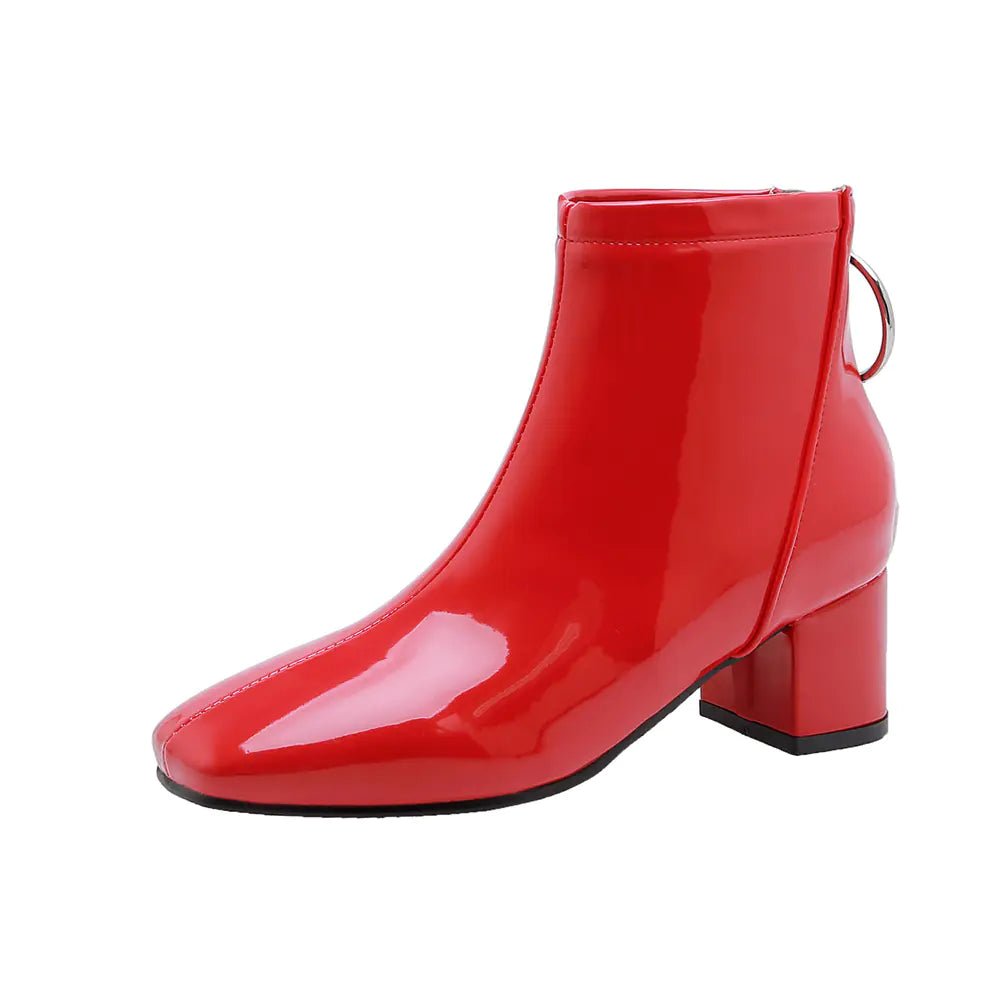 Chunky Heeled Patent Ankle Boots for Women - Catch Cards
