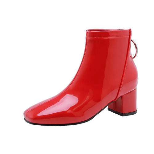 Chunky Heeled Patent Ankle Boots for Women - Catch Cards