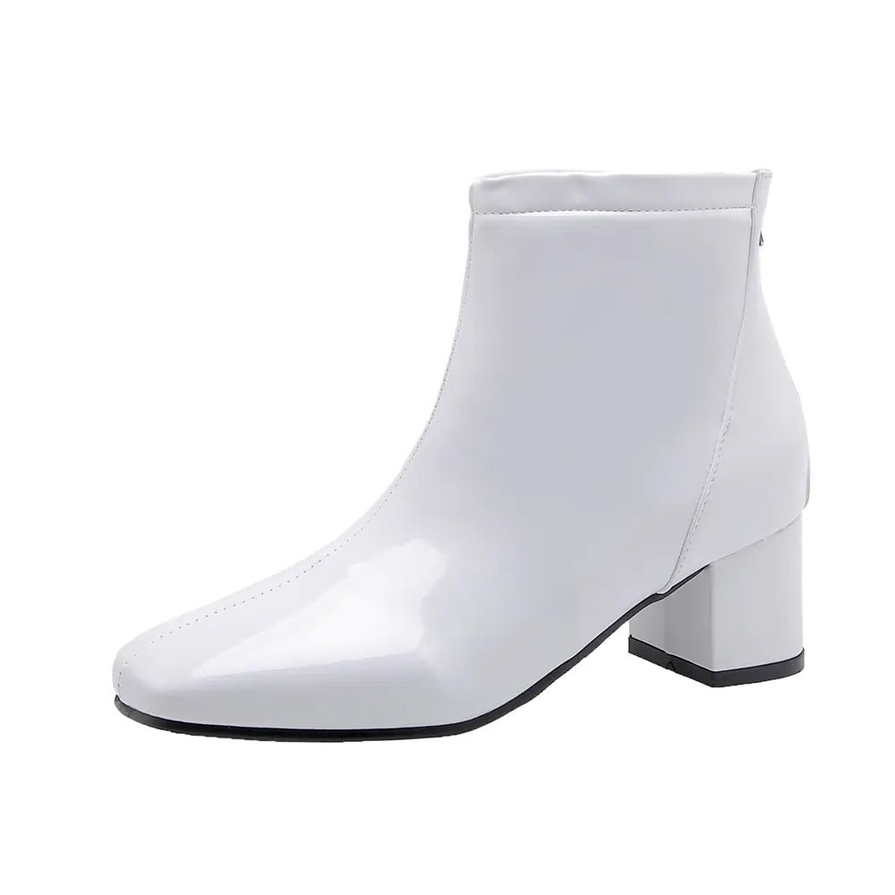 Chunky Heeled Patent Ankle Boots for Women - Catch Cards