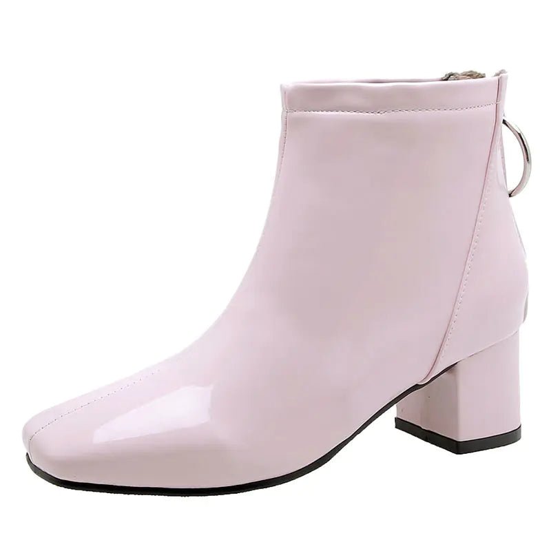 Chunky Heeled Patent Ankle Boots for Women - Catch Cards