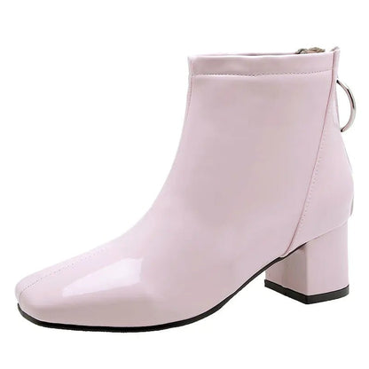 Chunky Heeled Patent Ankle Boots for Women - Catch Cards
