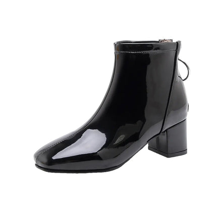 Chunky Heeled Patent Ankle Boots for Women - Catch Cards