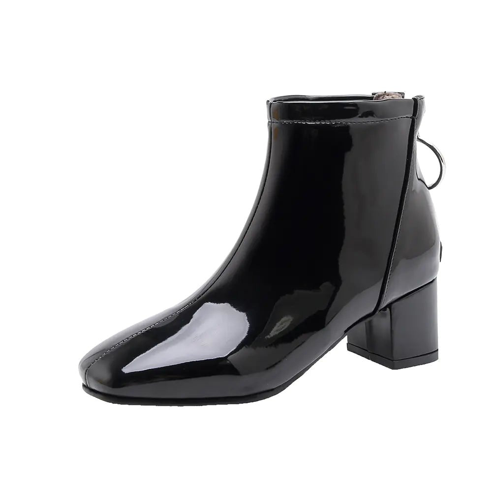 Chunky Heeled Patent Ankle Boots for Women - Catch Cards