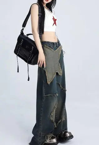 Wide Leg Pants Star Patchwork Vintage WEM Support (www.WEM.support)