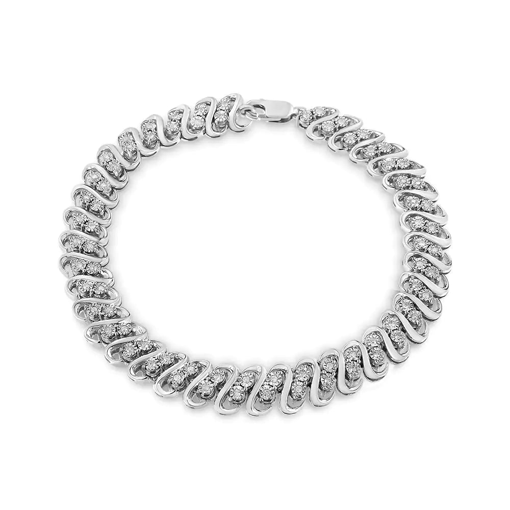 .925 Sterling 1/2 Cttw Diamond Double Row S-Link Bracelet (I-J Color, I2-I3 Clarity) - 7.25" Inches WEM Support (www.WEM.support)