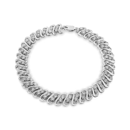 .925 Sterling 1/2 Cttw Diamond Double Row S-Link Bracelet (I-J Color, I2-I3 Clarity) - 7.25" Inches WEM Support (www.WEM.support)
