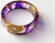 Colorful Handmade Resin Ring with Dried Flowers and Gold Foil - Catch Cards