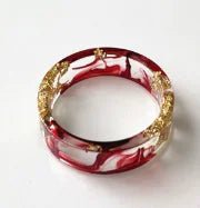 Colorful Handmade Resin Ring with Dried Flowers and Gold Foil - Catch Cards