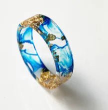 Colorful Handmade Resin Ring with Dried Flowers and Gold Foil - Catch Cards
