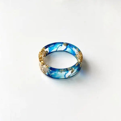 Colorful Handmade Resin Ring with Dried Flowers and Gold Foil - Catch Cards