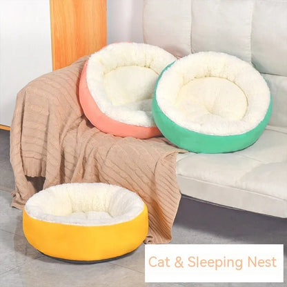 Comfortable Round Lamb Wool Warm Pet Bed - Catch Cards