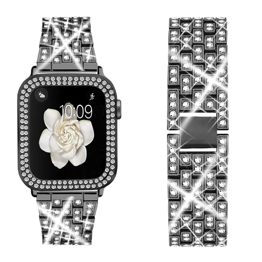 Compatible for Apple Watch Ultra Band 49mm 46mm 45mm 41mm 38mm 40mm 42mm 44mm with 2 Pack Bling Crystal Diamonds Case Cover, iwatch SE Series Ultra 2 10/9/8/7/6/5/4/3/2/1 Bands for Women - Catch Cards