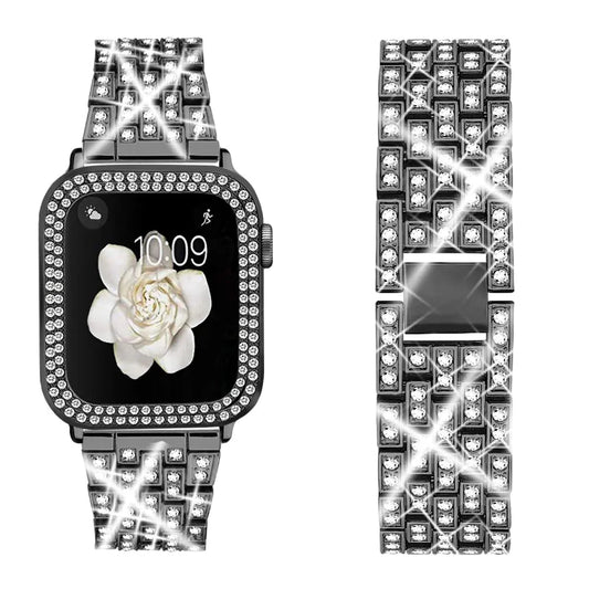 Compatible for Apple Watch Ultra Band 49mm 46mm 45mm 41mm 38mm 40mm 42mm 44mm with 2 Pack Bling Crystal Diamonds Case Cover, iwatch SE Series Ultra 2 10/9/8/7/6/5/4/3/2/1 Bands for Women - Catch Cards