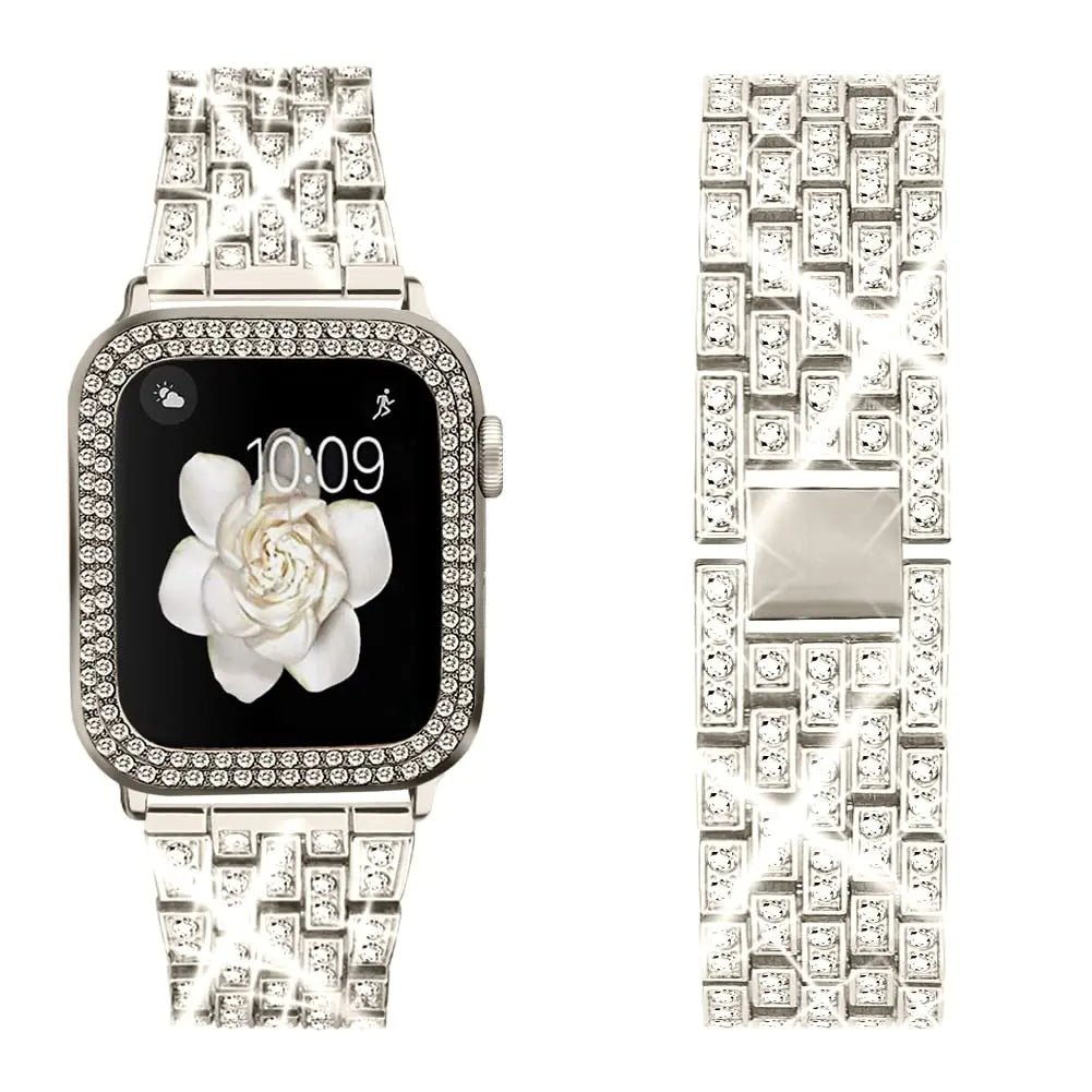 Compatible for Apple Watch Ultra Band 49mm 46mm 45mm 41mm 38mm 40mm 42mm 44mm with 2 Pack Bling Crystal Diamonds Case Cover, iwatch SE Series Ultra 2 10/9/8/7/6/5/4/3/2/1 Bands for Women - Catch Cards