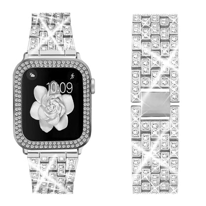 Compatible for Apple Watch Ultra Band 49mm 46mm 45mm 41mm 38mm 40mm 42mm 44mm with 2 Pack Bling Crystal Diamonds Case Cover, iwatch SE Series Ultra 2 10/9/8/7/6/5/4/3/2/1 Bands for Women - Catch Cards