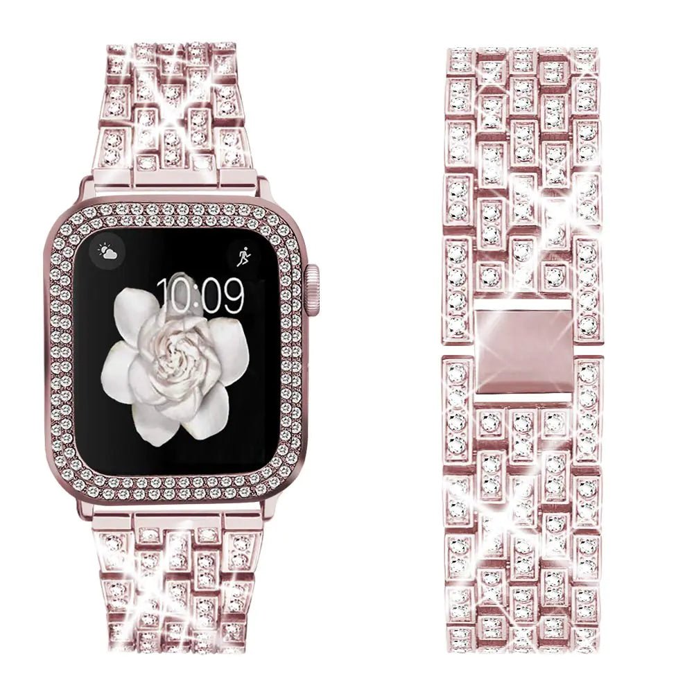 Compatible for Apple Watch Ultra Band 49mm 46mm 45mm 41mm 38mm 40mm 42mm 44mm with 2 Pack Bling Crystal Diamonds Case Cover, iwatch SE Series Ultra 2 10/9/8/7/6/5/4/3/2/1 Bands for Women - Catch Cards