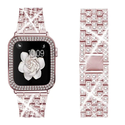 Compatible for Apple Watch Ultra Band 49mm 46mm 45mm 41mm 38mm 40mm 42mm 44mm with 2 Pack Bling Crystal Diamonds Case Cover, iwatch SE Series Ultra 2 10/9/8/7/6/5/4/3/2/1 Bands for Women - Catch Cards