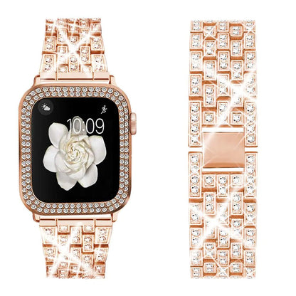 Compatible for Apple Watch Ultra Band 49mm 46mm 45mm 41mm 38mm 40mm 42mm 44mm with 2 Pack Bling Crystal Diamonds Case Cover, iwatch SE Series Ultra 2 10/9/8/7/6/5/4/3/2/1 Bands for Women - Catch Cards