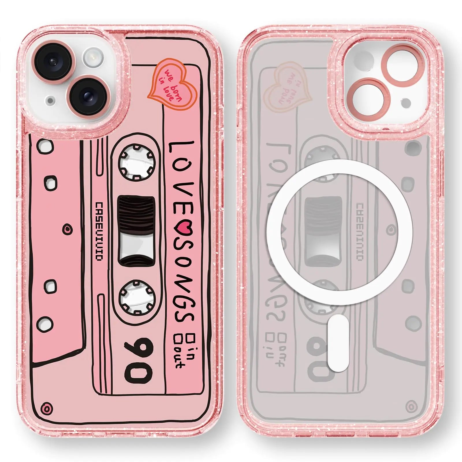 Compatible for iPhone 13 Pro Max Case Cute Aesthetic - Glitter Pink Phone Case with Camera Protector - Girly Strawberry Pattern Print Cover Design for Woman Girl 6.7" - Catch Cards