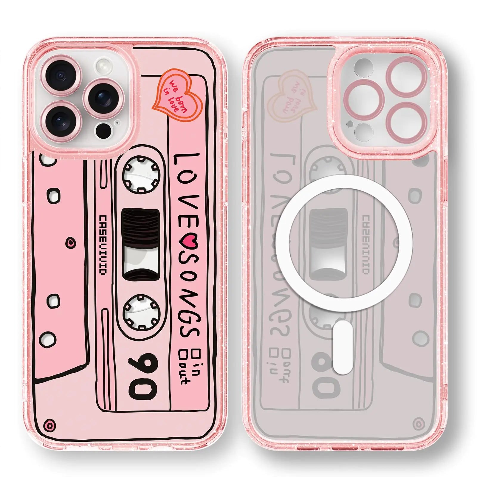 Compatible for iPhone 13 Pro Max Case Cute Aesthetic - Glitter Pink Phone Case with Camera Protector - Girly Strawberry Pattern Print Cover Design for Woman Girl 6.7" - Catch Cards