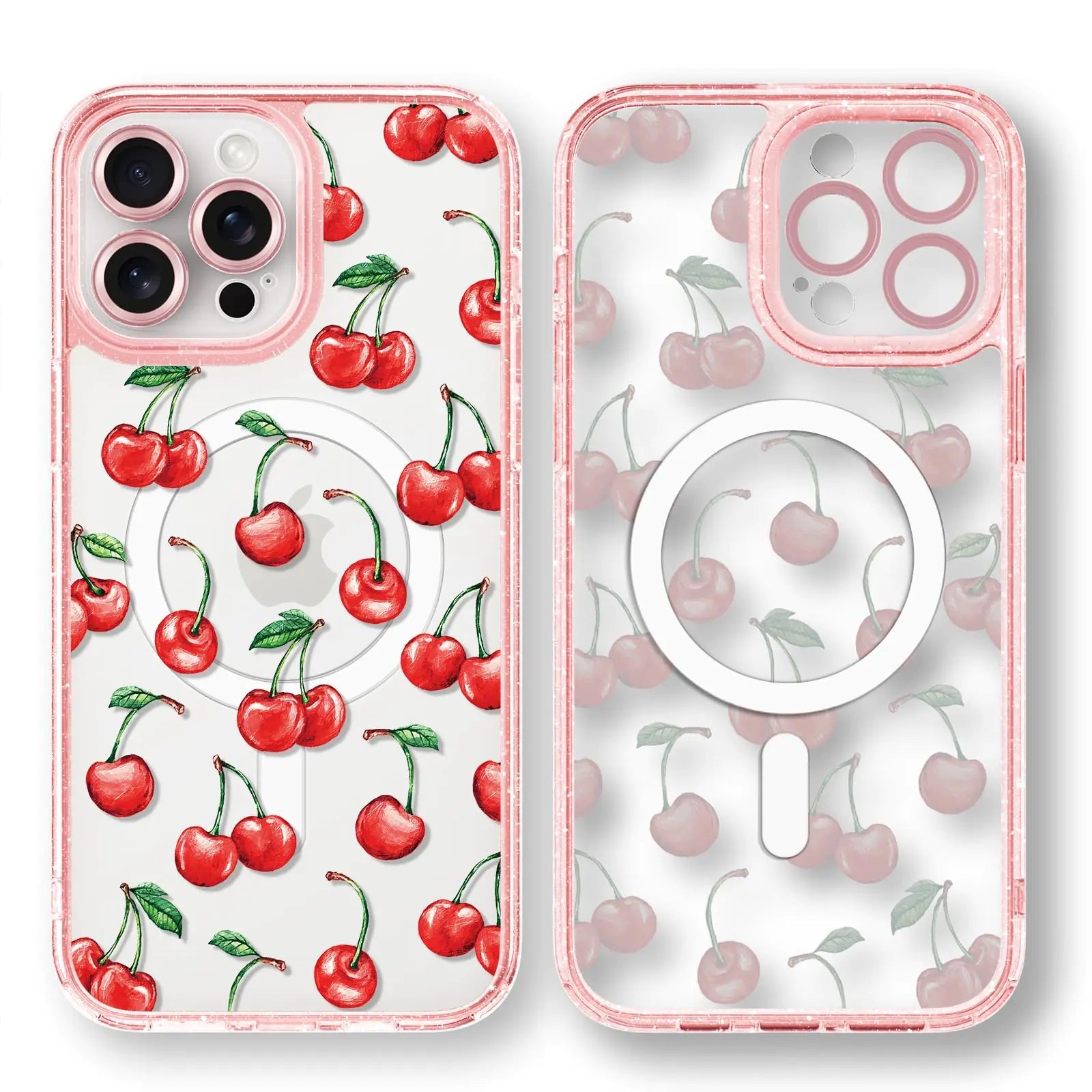 Compatible for iPhone 13 Pro Max Case Cute Aesthetic - Glitter Pink Phone Case with Camera Protector - Girly Strawberry Pattern Print Cover Design for Woman Girl 6.7" - Catch Cards