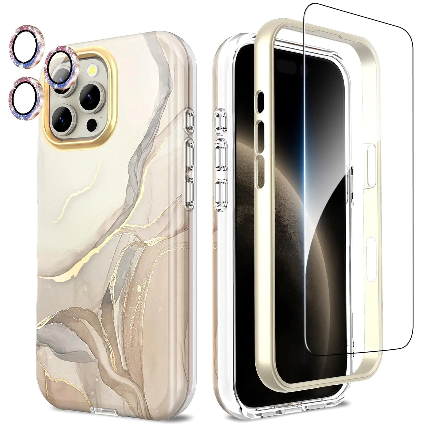 Compatible with iPhone 16 Pro Max Case with Glitter Camera Lens Protector+Screen Protector 360 Full Body Protective Case Stylish Shockproof Anti - Scratch Phone Cover for iPhone 16 Pro Max 6.9'',Purple - Catch Cards