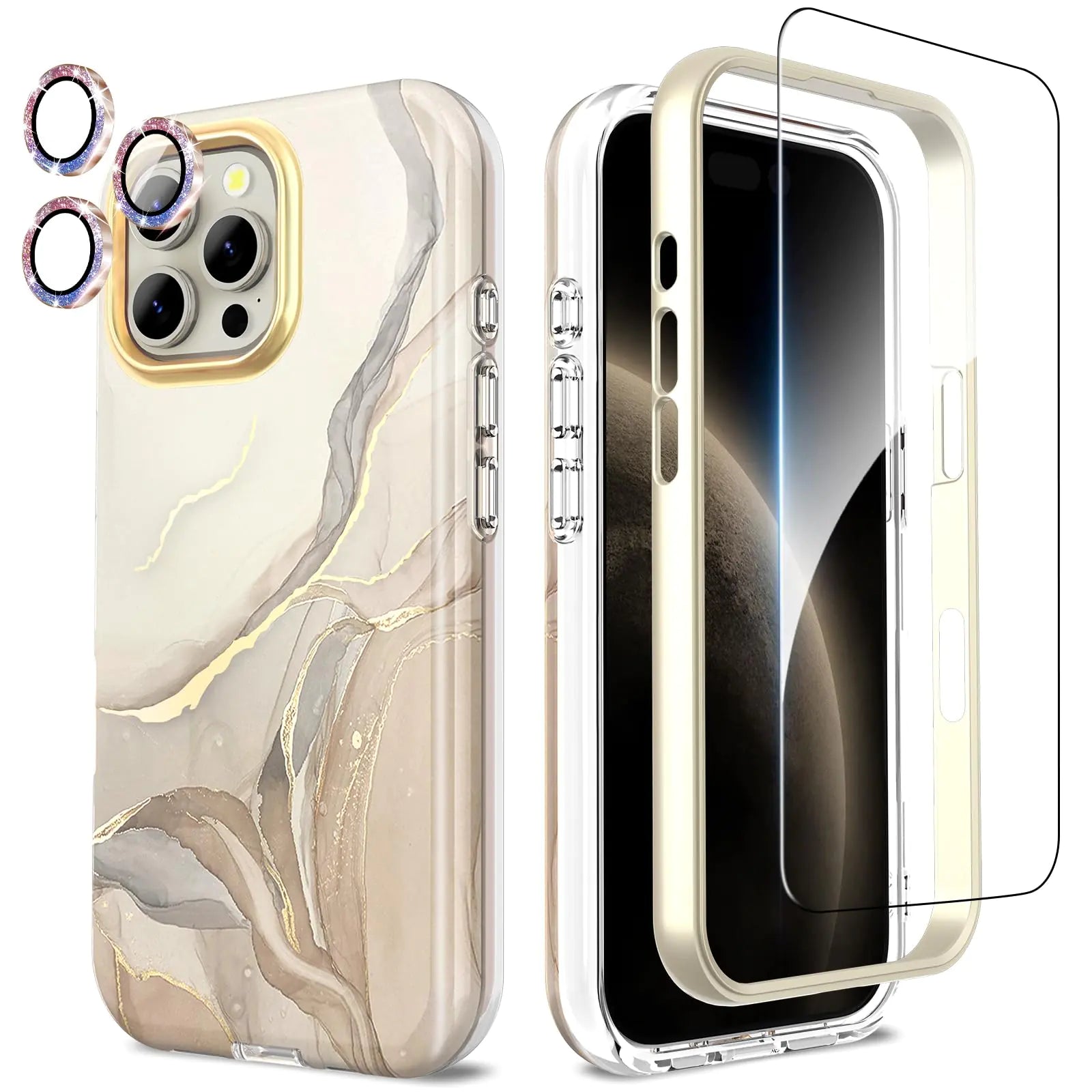 Compatible with iPhone 16 Pro Max Case with Glitter Camera Lens Protector+Screen Protector 360 Full Body Protective Case Stylish Shockproof Anti - Scratch Phone Cover for iPhone 16 Pro Max 6.9'',Purple - Catch Cards