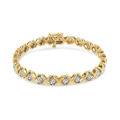 10K Yellow Gold 2.00 Cttw Round-Cut Diamond "X" Link Tennis Bracelet (I-J Color, I3 Clarity) - 7" WEM Support (www.WEM.support)