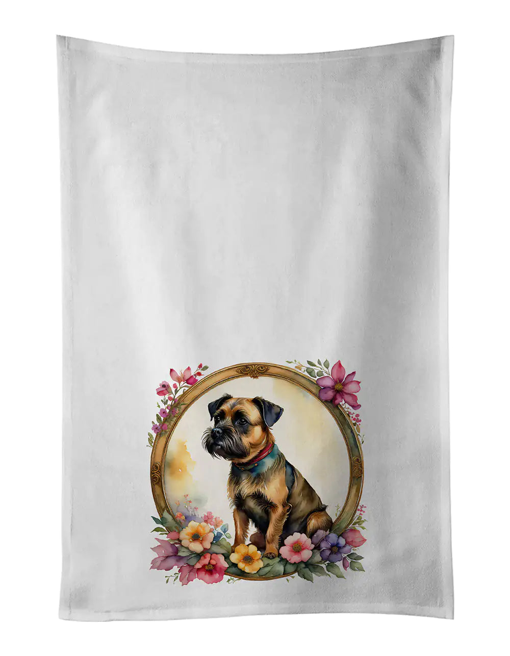 Border Terrier and Flowers Kitchen Towel Set of 2 WEM Support (www.WEM.support)