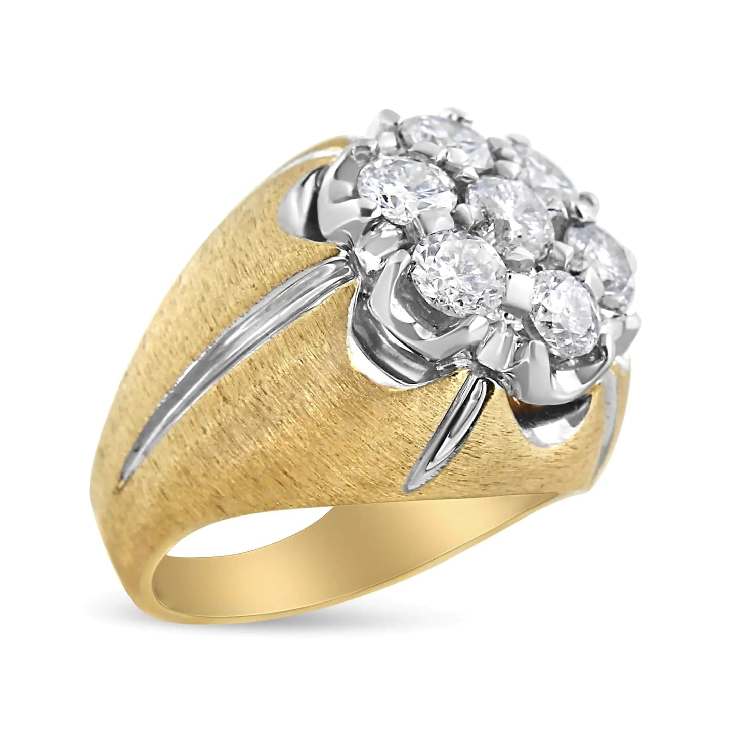 Men's 14K Yellow and White Gold 3.00 Cttw Diamond Cluster Dome Ring with Matte Finish (H-1 Color, I1-I2 Clarity) WEM Support (www.WEM.support)