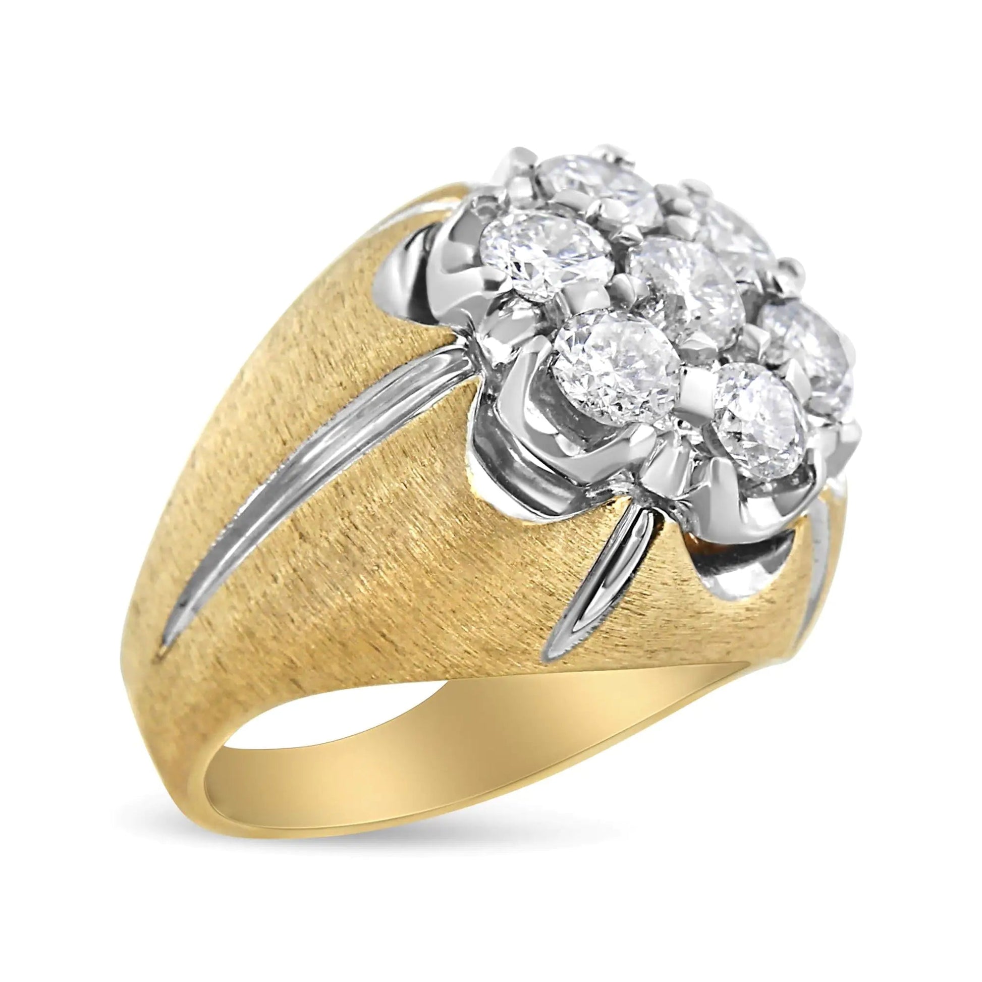 Men's 14K Yellow and White Gold 3.00 Cttw Diamond Cluster Dome Ring with Matte Finish (H-1 Color, I1-I2 Clarity) WEM Support (www.WEM.support)