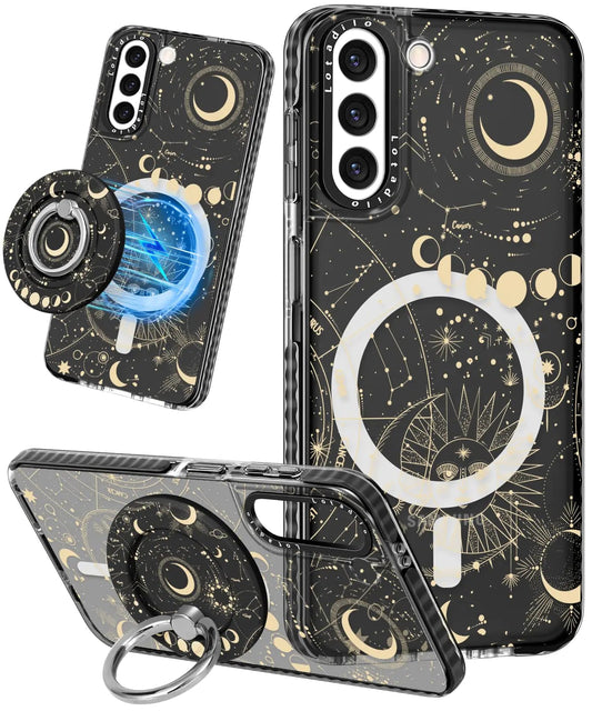 Cute Case for Samsung Galaxy S21 for Women Girls - Funny Design Compatible with Magsafe Magnetic Ring Holder Kickstand Art Constellation Fashion Pattern TPU Phone Covers - Catch Cards