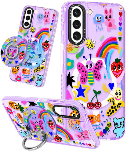 Cute Case for Samsung Galaxy S21 for Women Girls - Funny Design Compatible with Magsafe Magnetic Ring Holder Kickstand Art Constellation Fashion Pattern TPU Phone Covers - Catch Cards
