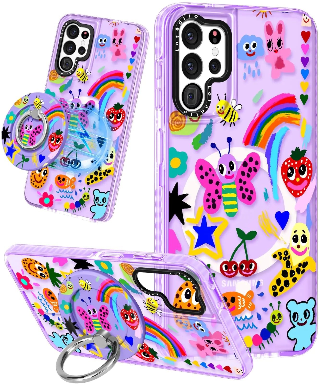 Cute Case for Samsung Galaxy S21 for Women Girls - Funny Design Compatible with Magsafe Magnetic Ring Holder Kickstand Art Constellation Fashion Pattern TPU Phone Covers - Catch Cards