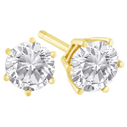 14K Yellow Gold 3/4 Cttw Round Brilliant-Cut Diamond Classic 6-Prong Stud Earrings (K-L Color, I2-I3 Clarity) WEM Support (www.WEM.support)