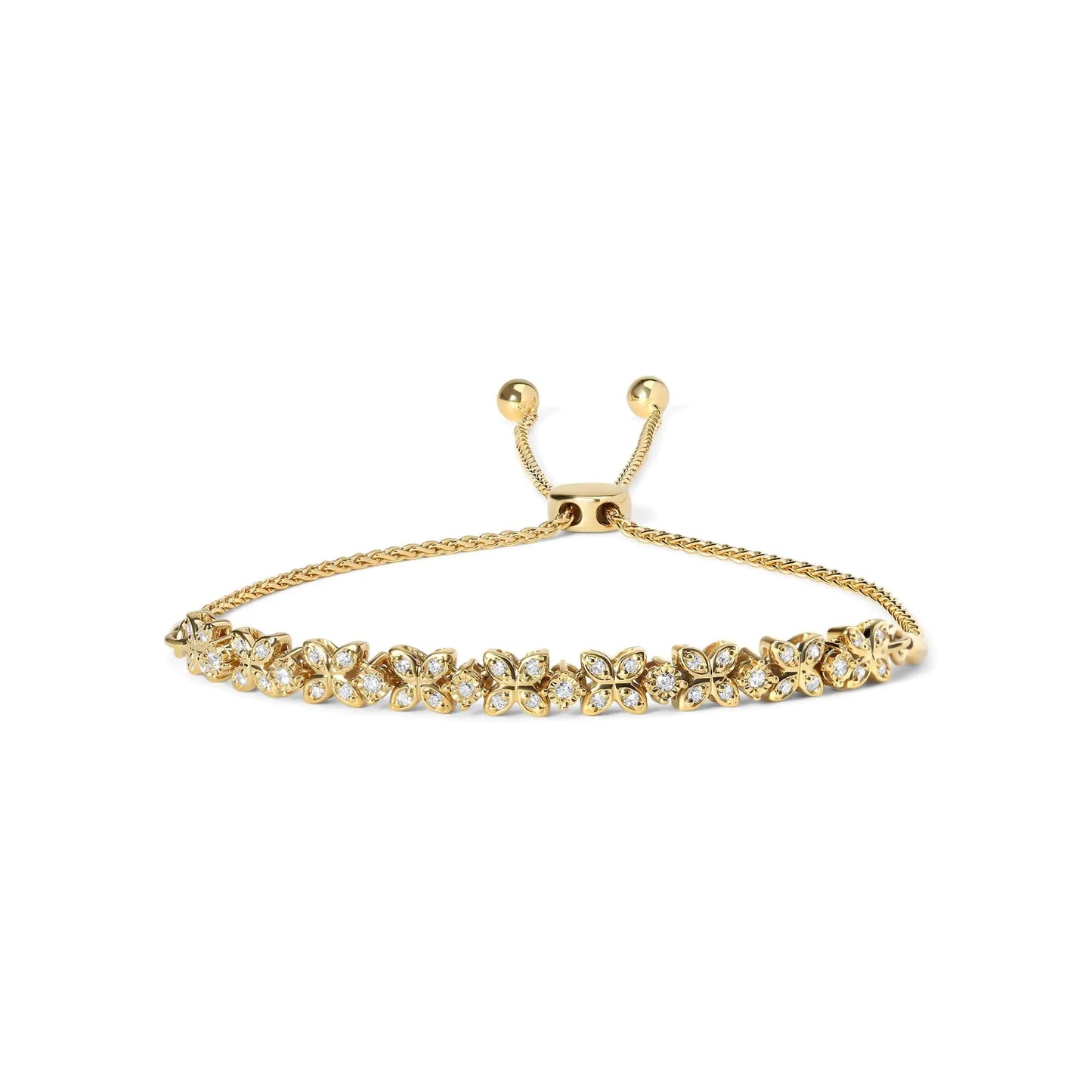 18K Yellow Gold Plated .925 Sterling Silver 1/4 Cttw Diamond Marquise Shaped Link 4"-10" Adjustable Bolo Bracelet (I-J Color, I1-I2 Clarity) WEM Support (www.WEM.support)