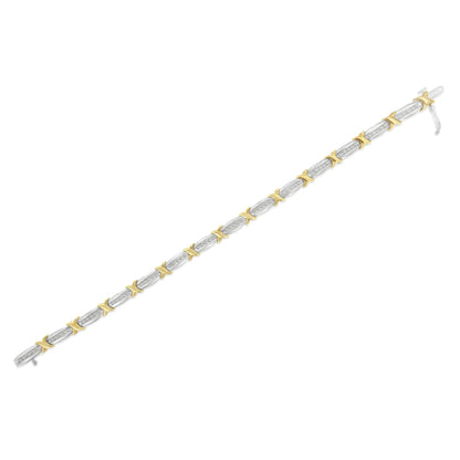 Two-Tone 10K Yellow Gold over .925 Sterling Silver 1.0 Cttw Diamond Channel Set Tapered & X-Link 7" Tennis Bracelet (H-I Color, I2-I3 Clarity) WEM Support (www.WEM.support)