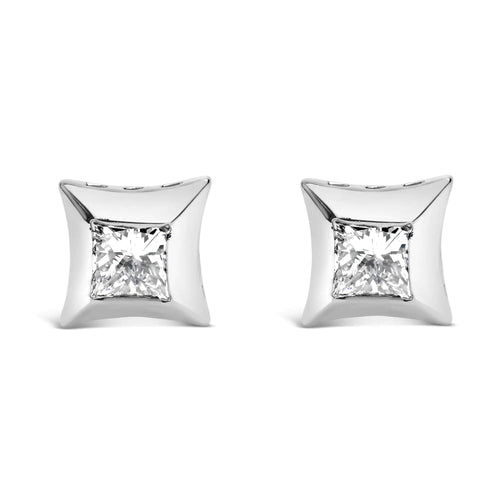 10K White Gold 1/2 Cttw Invisible Set Princess-Cut Diamond Stud Earrings (H-I Color, SI2-I1 Clarity) WEM Support (www.WEM.support)