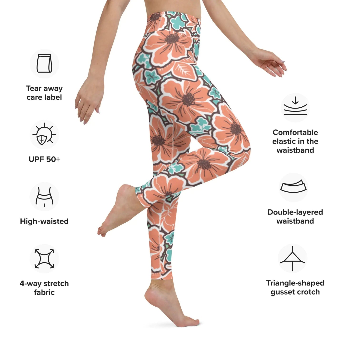 Women's Tropical Red Floral Yoga Leggings WEM Support (www.WEM.support)
