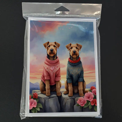 Airedale Terrier Two Hearts Greeting Cards Pack of 8 WEM Support (www.WEM.support)