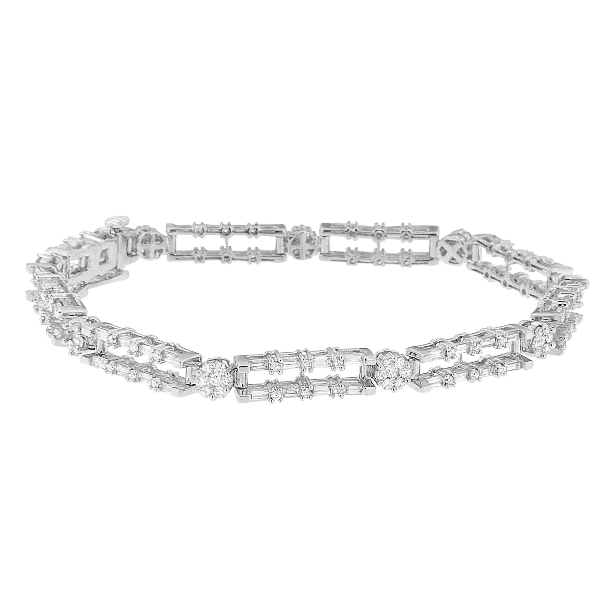 14K White Gold Round and Baguette-Cut Diamond Bracelet (2.75 cttw, H-I Color, SI1-SI2 Clarity) WEM Support (www.WEM.support)
