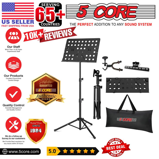 5Core Music Stand For Sheet Music Portable Tripod Adjustable Folding Note Holder BLACK WEM Support (www.WEM.support)