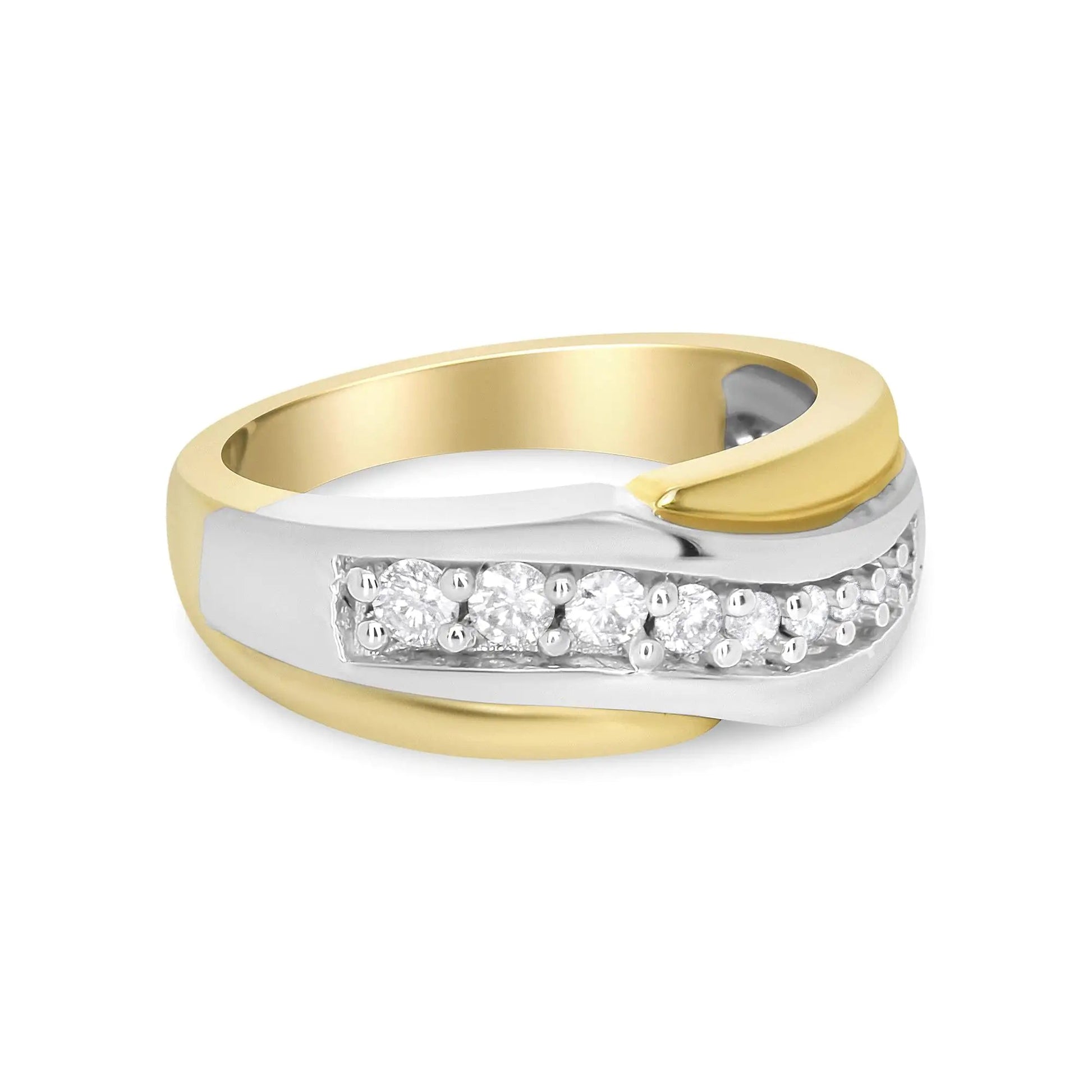 14K Yellow and White Gold 1/2 Cttw Round-Cut Diamond Classic Gent's Band (H-I Color, I1 Clarity) - Size 10 WEM Support (www.WEM.support)