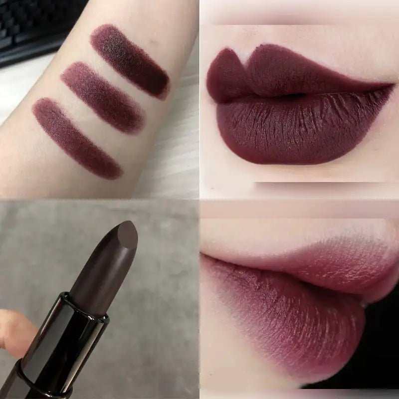 Dark Purple Chocolate Brown Matte Lipstick - Catch Cards