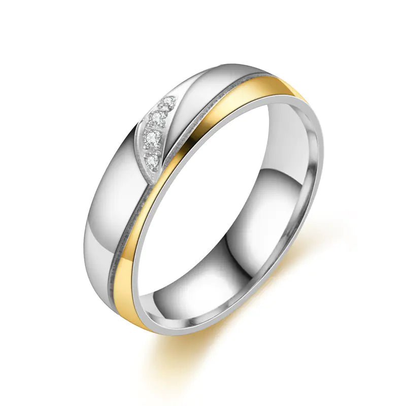 Diamond Encrusted Stainless Steel Couple Rings Set - Catch Cards