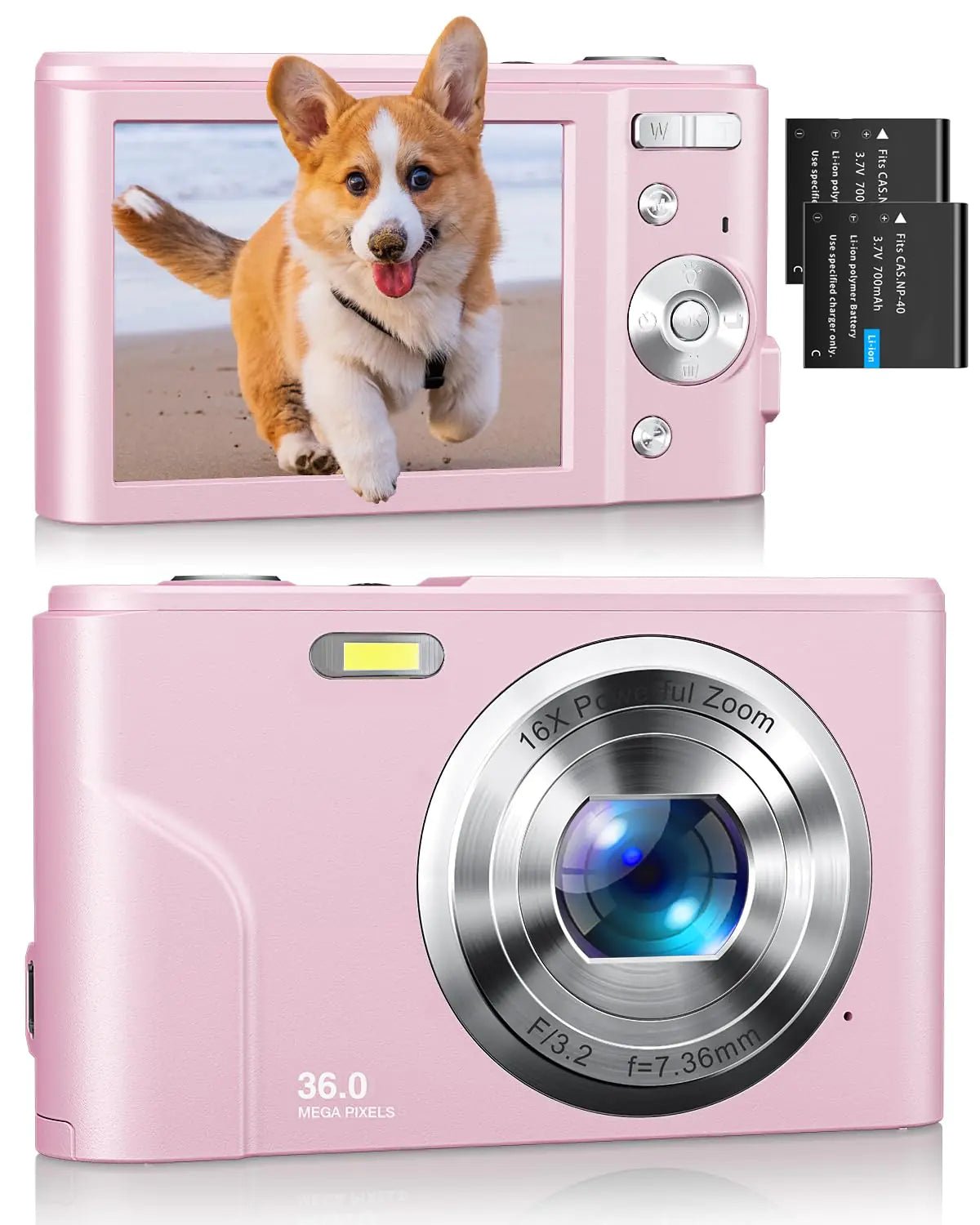 Digital Camera Kids Camera 1080P 36MP Video Camera with Two Batteries Time Stamp Antishake 16X Zoom Compact Portable Camera Christmas Birthday Gift for Children Kid Teen Student Girl Boy(Rose Pink) - Catch Cards