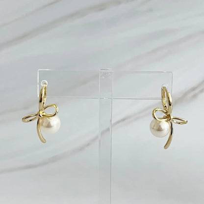Bowed With Pearl Drop Earrings WEM Support (www.WEM.support)
